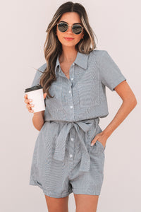 Buttoned Belted High Waist Romper