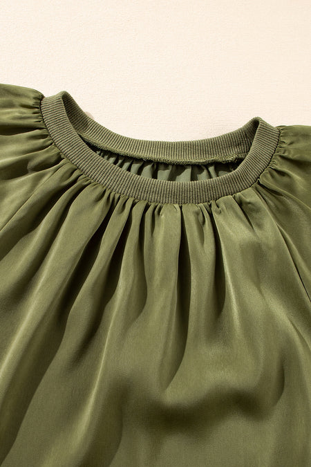 Pleated Flutter Sleeve Satin Top
