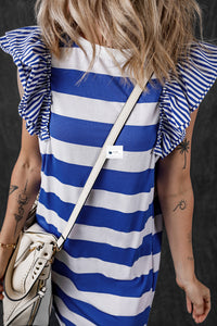 Stripe Contrast Ruffled Sleeve T-shirt Dress