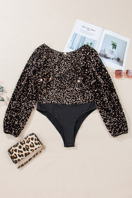 Sequin Puff Sleeve Bodysuit