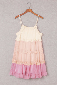 Pink Ombre Swiss Dot Ruffled Tiered Mini Dress