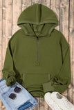 Solid Kangaroo Pocket Half Zipper Oversized Hoodie