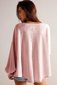 V Neck Long Sleeve Drop Shoulder Loose Blouse