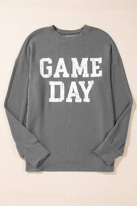 Corded GAME DAY Graphic Long Sleeve Crewneck Top