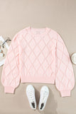 Openwork Plaid Puff Sleeve Cropped Sweater