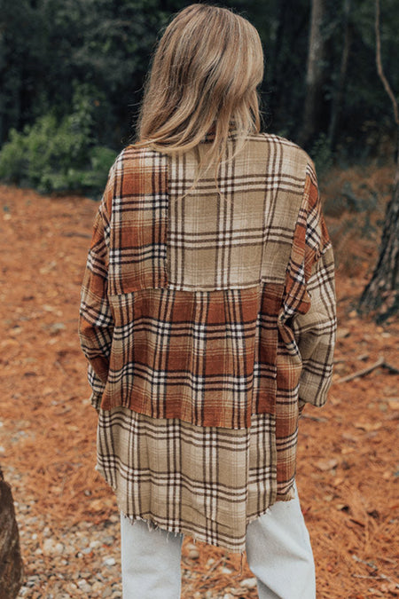 Plaid Colorblock Patchwork High Low Shacket