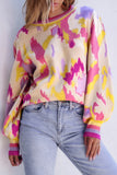 Abstract Print Colorblock Balloon Sleeve Sweater