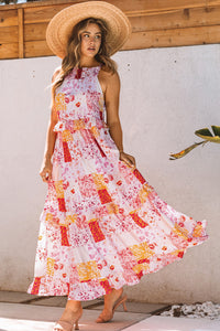 Boho Geometric Floral Print Sleeveless Maxi Dress