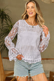 Embroidered Mesh Flounce Sleeve Blouse