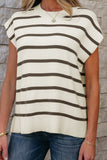 Stripe Side Slits Crewneck Sweater Tee