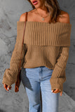 Ribbed Knit Foldover Off Shoulder Sweater