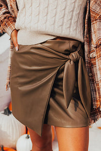 Bowknot Faux Leather Mini Skirt