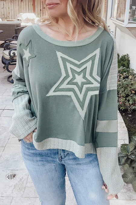 Stars Patchwork Round Neck Plus Size T Shirt