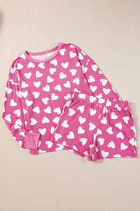 Valentine Heart Shape Print Long Sleeve Top Shorts Lounge Set