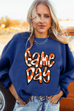 Chenille Checkered Game Day Graphic Drop Shoulder Corded Sweatshirt