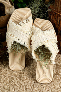 Tassel Woven Crossed Straps Flat Slippers