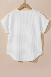 White Checkered Textured Bat Sleeve T Shirt