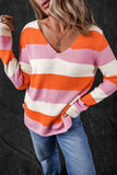 Colorblock V Neck Casual Sweater