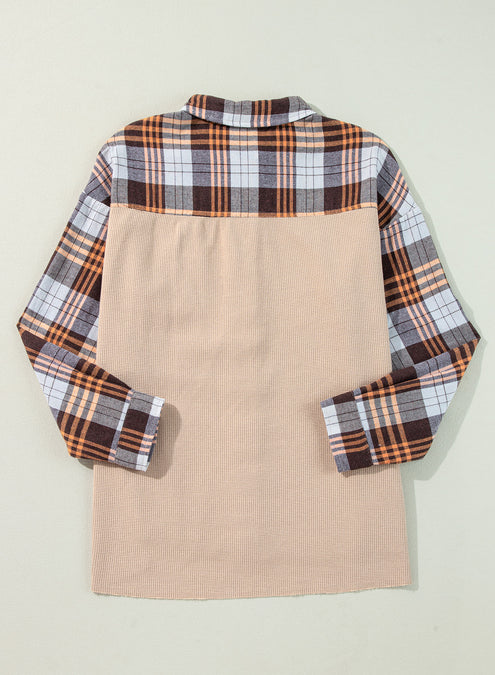 Thermal Knit Plaid Patchwork Shacket