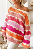 Wave Striped Balloon Sleeve Drop Shoulder Sweater