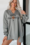 Sequin Happy Halloween Graphic Notched Neck Long Sleeve Loose Top