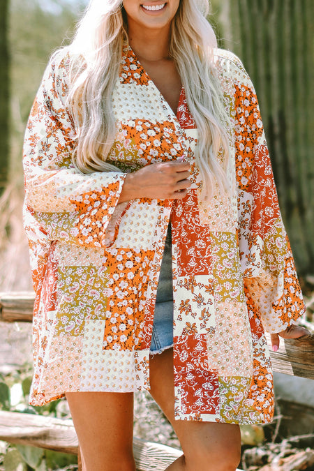 Boho Patchwork Floral Open Front Kimono