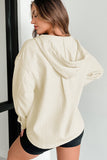 Textured Buttoned Neckline Side Pockets Hoodie