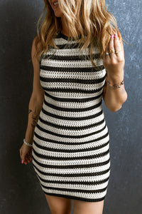 Stripe Hollowed Knit Sleeveless Sweater Dress