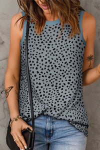 Leopard Print Round Neck Tank Top