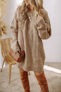 Cable Knit Drop Shoulder Loose Fit Sweater Dress