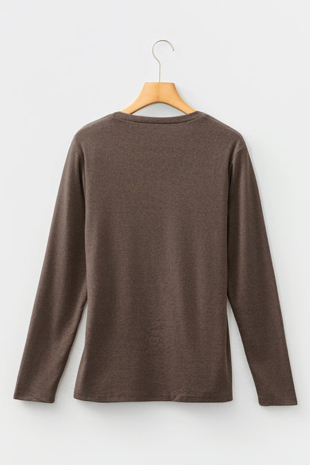 Solid Exposed Seam Crew Neck Long Sleeve Top