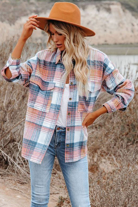 Plaid Flap Pockets Shacket