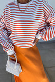 Stripe Drop Shoulder Crew Neck Loose Sweatshirt