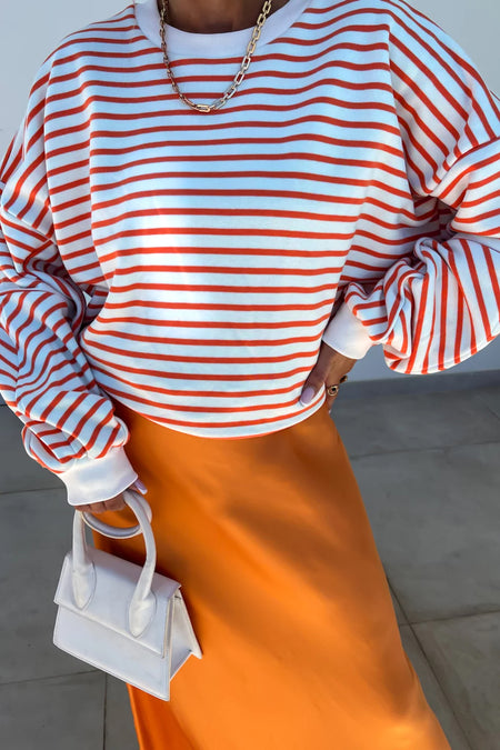 Stripe Drop Shoulder Crew Neck Loose Sweatshirt