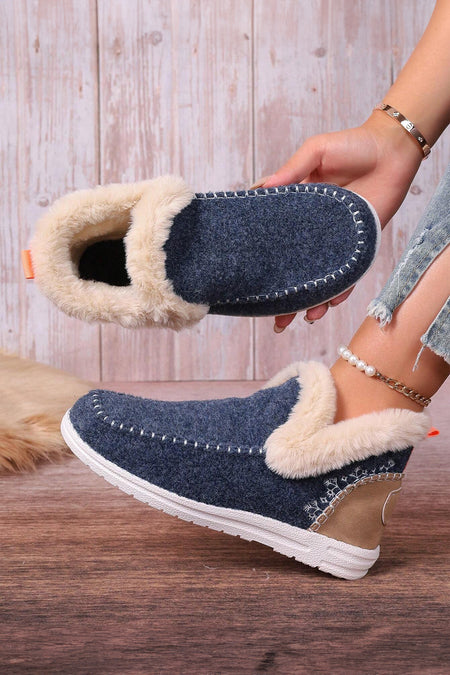 Suede Stitching Patchwork Plush Lined Anklet Boots