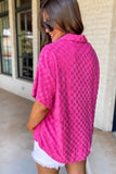 Lapel Neck Checkered Textured Short Sleeve Shirt