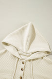 Textured Buttoned Neckline Side Pockets Hoodie