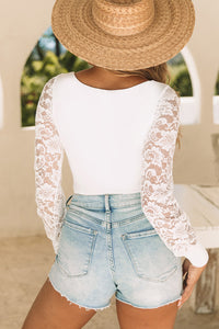 Lace Sleeves Square Neck Bodysuit