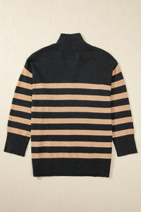 Stripe Collared Quarter Zipper Oversized Sweater