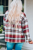 Geometric Plaid Print Pocketed Shacket