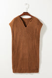 Solid Color Short Sleeve Notched V Neck Sweater Dress