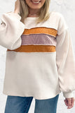 Corded Exposed Seam Knit Patchwork Drop Sleeve Top