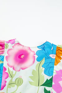 Floral Print Split Neck Babydoll Dress