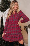 Plaid Half Button Long Sleeve Shirt Mini Dress