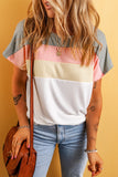 Ribbed Color Block Patchwork T-shirt