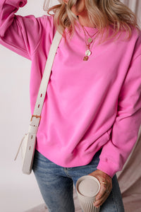 Solid Fleece Lined Drop Shoulder Terry Sweatshirt