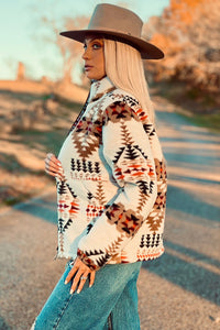 Aztec Printed Stand Neck Zip Up Jacket