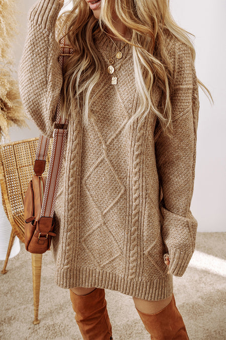 Cable Knit Drop Shoulder Loose Fit Sweater Dress