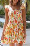Ruffled Shirred Sleeveless High Rise Floral Mini Dress