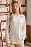 Parchment Contrast Lace Raglan Sleeve Buttoned Ribbed Top